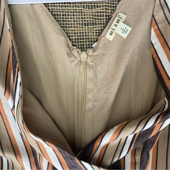 Francesca’s Mi Ami’ Sleeveless Striped Jumpsuit, Size L, Tan/Brown/Orange/White - Picture 7 of 12